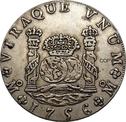 1756 8 MM Coin Reales de México - Monedas coleccionables de plata chapadas en cuproníquel Fernando VI