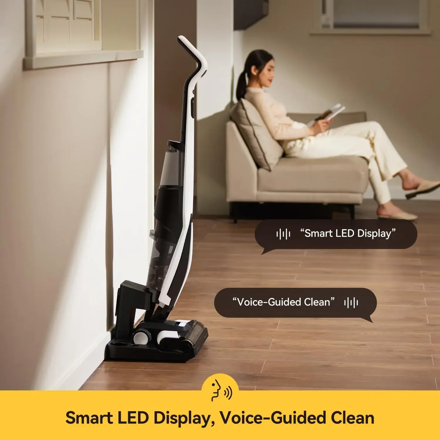 Dry Vacuum Cleaners for Home, 180°Lie-Flat Cordless Vacuum Mop All in One with Voice Prompts Edge Cleaning Self-Cleaning Vac Mop