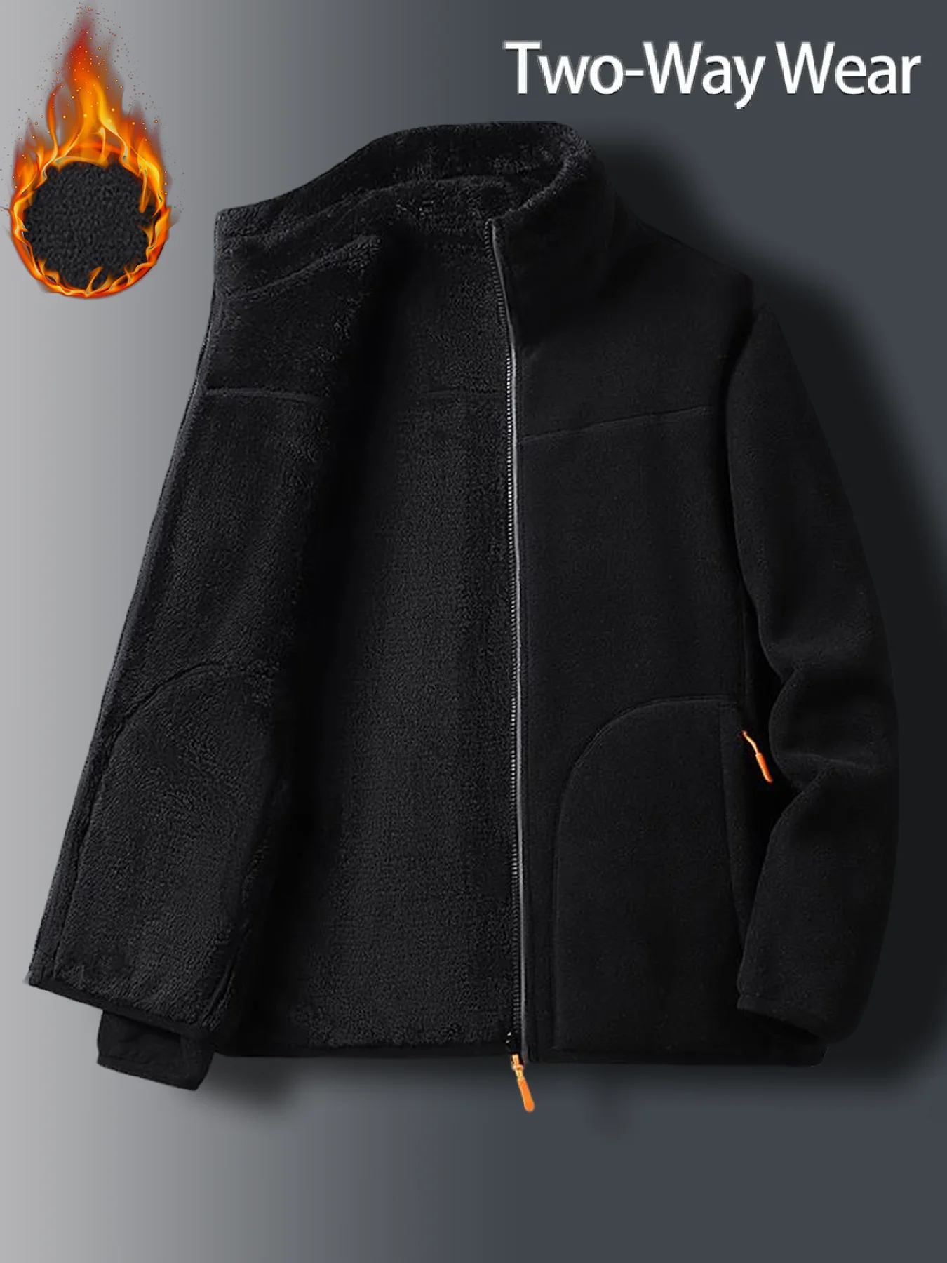 

Комплект мужской осенне-зимней куртки, флисовая подкладка и утолщенная для тепла и ветрозащиты, мужская флисовая куртка, повседневная мужская куртка с высоким воротником, полиэфирная ткань, молния спереди, большие боковые карманы на молнии, повседневная в