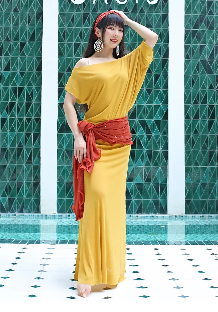 

Тренировочный костюм для танца живота для женщин, халат для практики танца живота с принтом, одежда Shaabi Baladi, народное платье, женская восточная одежда