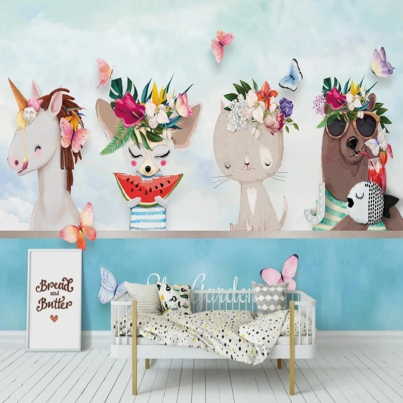Customized Mural Wallpaper 3D Cartoon Animal Horse Rabbit Children's Room cat seal Living room TV background bedroom restaurant