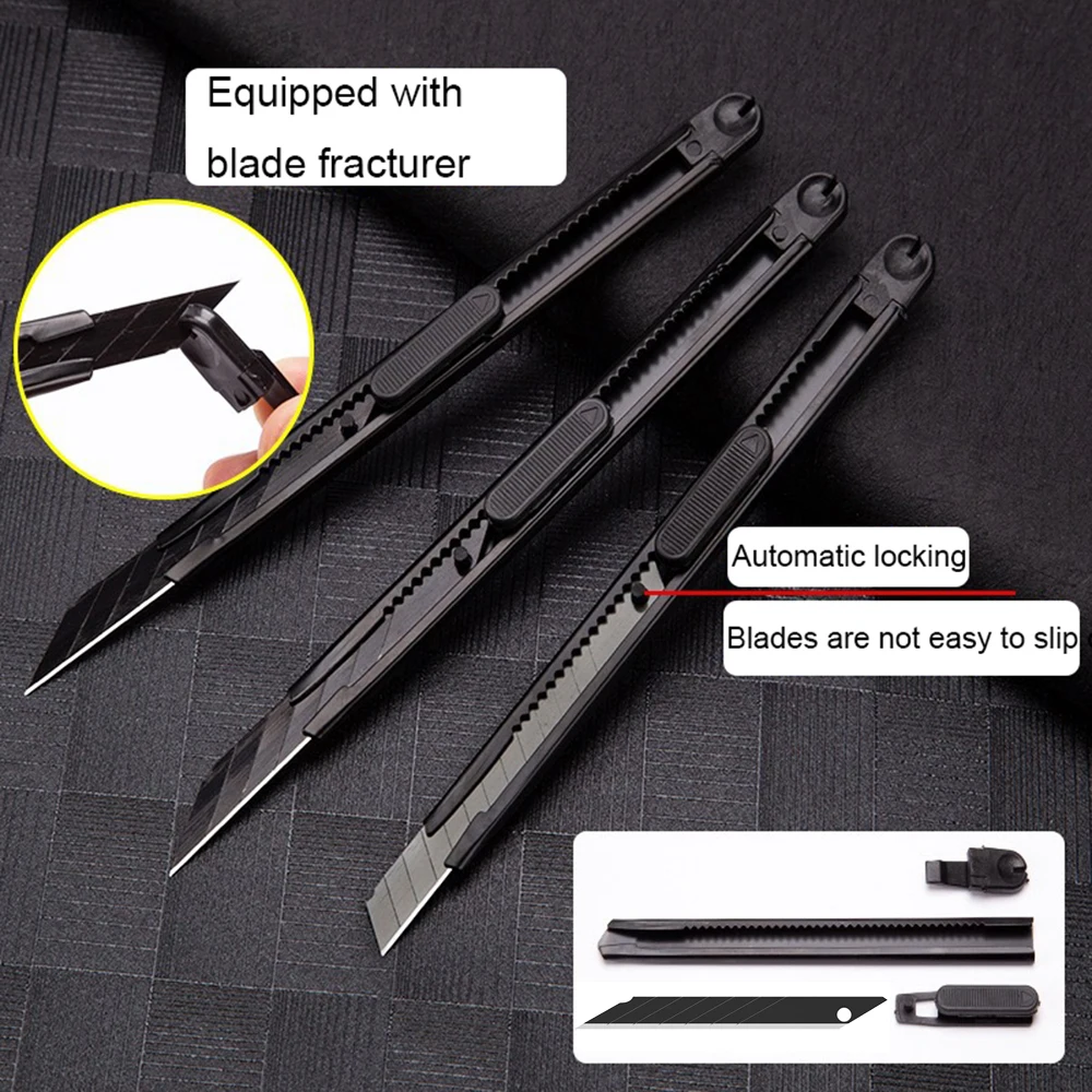 9mm Sharp 30/60 Degree Utility Knife Metal Steel Box Cutter Carbon Steel Black Blades Carton Paper Cutting Vinyl Car Film Tool