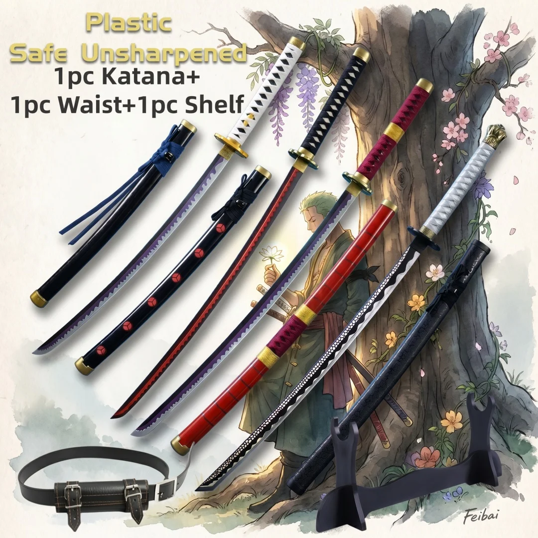 40inch One Piece Roronoa Zoro Katana With Stand Set Anime Cosplay Prop Sword Ninja Knife Blade Sabre 1:1 Scale Plastic Toy Gift