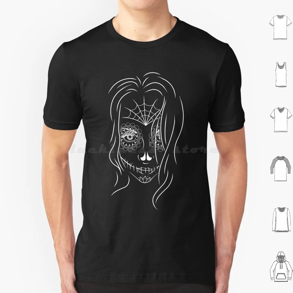 Day Of The Dead-White T Shirt Cotton Men Women Diy Print Day Of The Dead Sugar Skull Skull