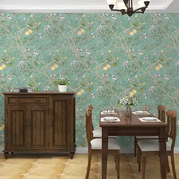 Vintage botanická tapeta s ptáky, samolepicí vinylová tapeta, zelený odnímatelný kontaktní papír pro bytové dekorace 8 nejlepší prodej Tapeta s akcemi - №6