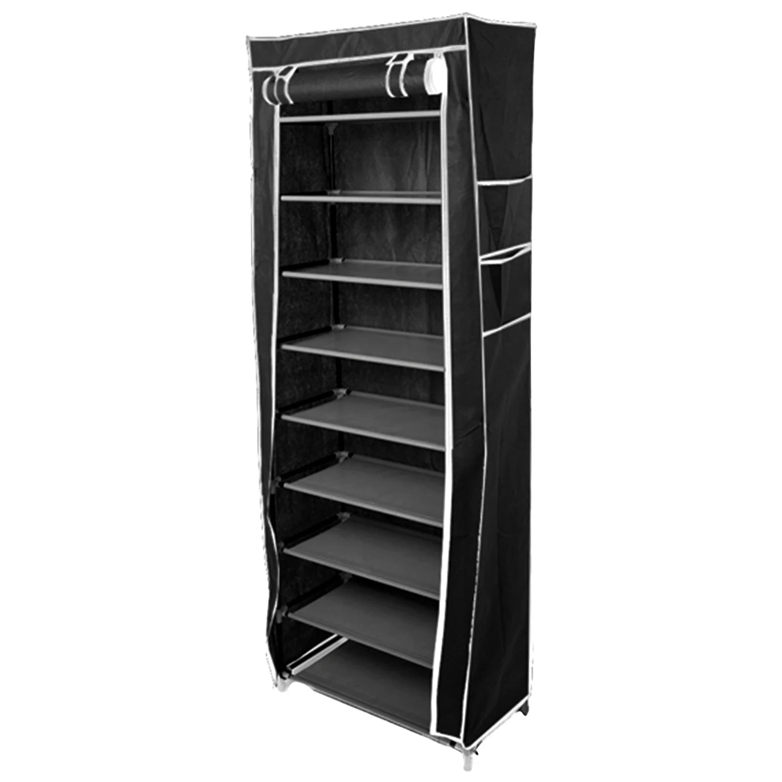 Black Living Room Hallway Entryway Stand Space Saving Shoe Rack Sturdy 9 Tier Dustproof Cover Balcony Non Woven Fabric