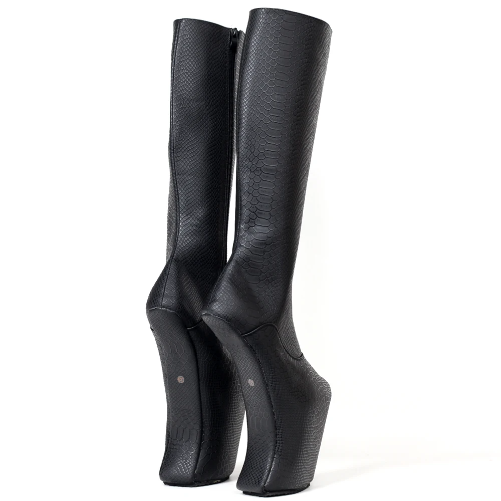 25CM Hoef Heelless Vrouwen Knie Hoge Laarzen, Fetish Platform Botas, Mannen Cross Dressing Snake Patroon Cosplay Schoenen, Zwart, Aangepaste Kleur