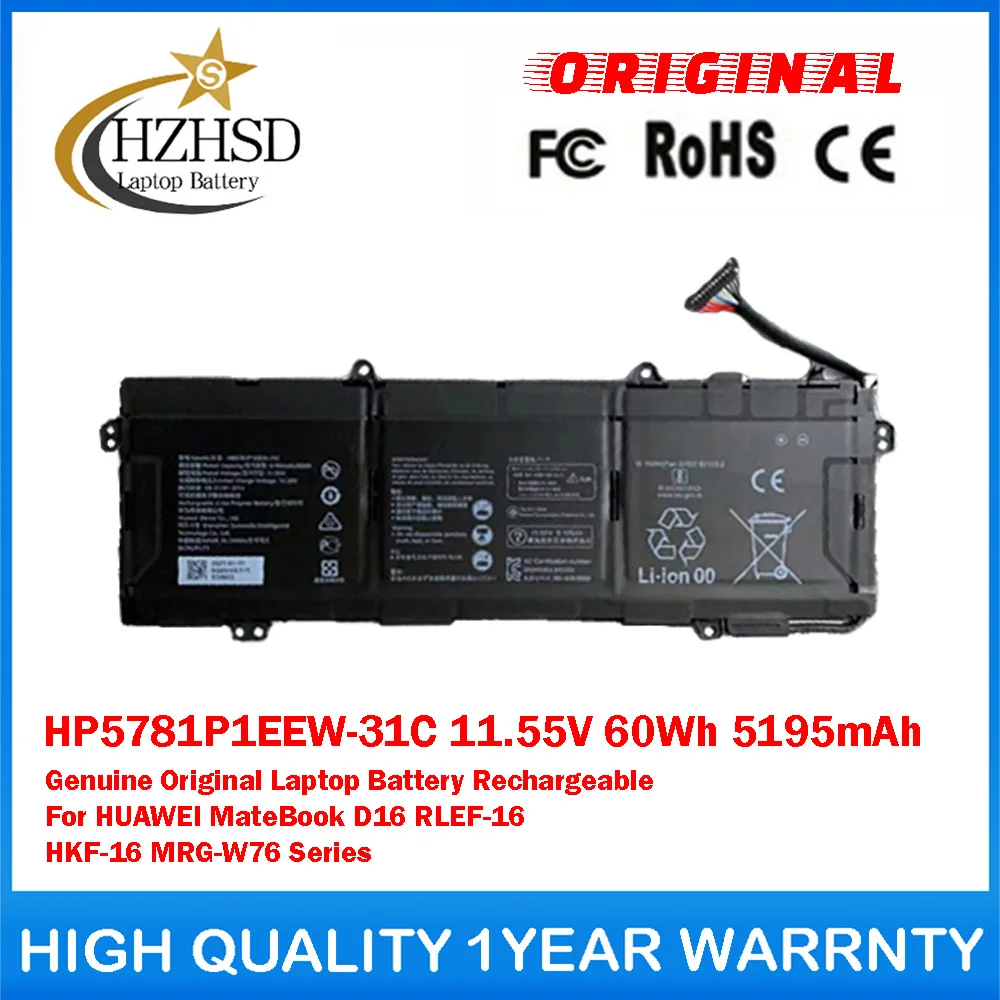 HP5781P1EEW-31C 11.55V 60Wh 5195mAh Genuine Original Laptop Battery Rechargeable For HUAWEI MateBook D16 RLEF-16 HKF-16 MRG-W76