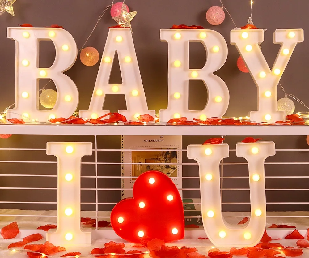 22CM Led Light Letter Frame Box Baby Shower Boy Girl ONE LOVE GRAD Xmas Name Balloon Filling Box Birthday Wedding Party Decor