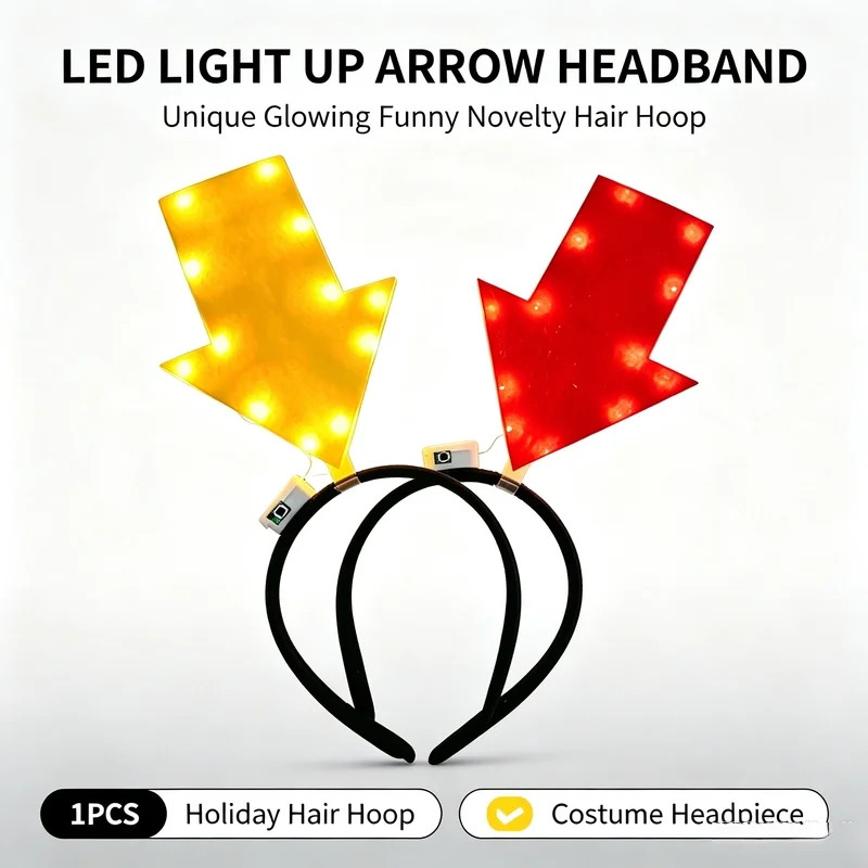 1pcs Led Light Up Unique Arrow Light Headband Glow Funny Novelty Hair Hoop Girl Headgear Holiday Hair Hoop Costume Headpiece