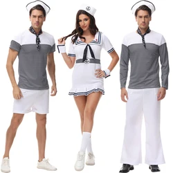 Couple Sailor Navy Cosplay Dress Sexy Lady Sweet Lolita Hat with Necktie Spice Girls Dress Adult Women and Men Halloween Costume