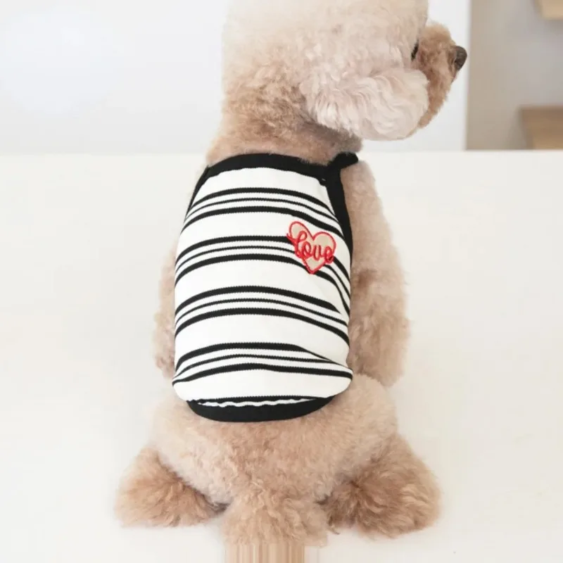 Ins Pet Dog Short Striped Embroidered Suspender Pet Cat Dog Teddy Dress Cute Vest Pet Clothing Cooling Vest Dog Puppy Clothing