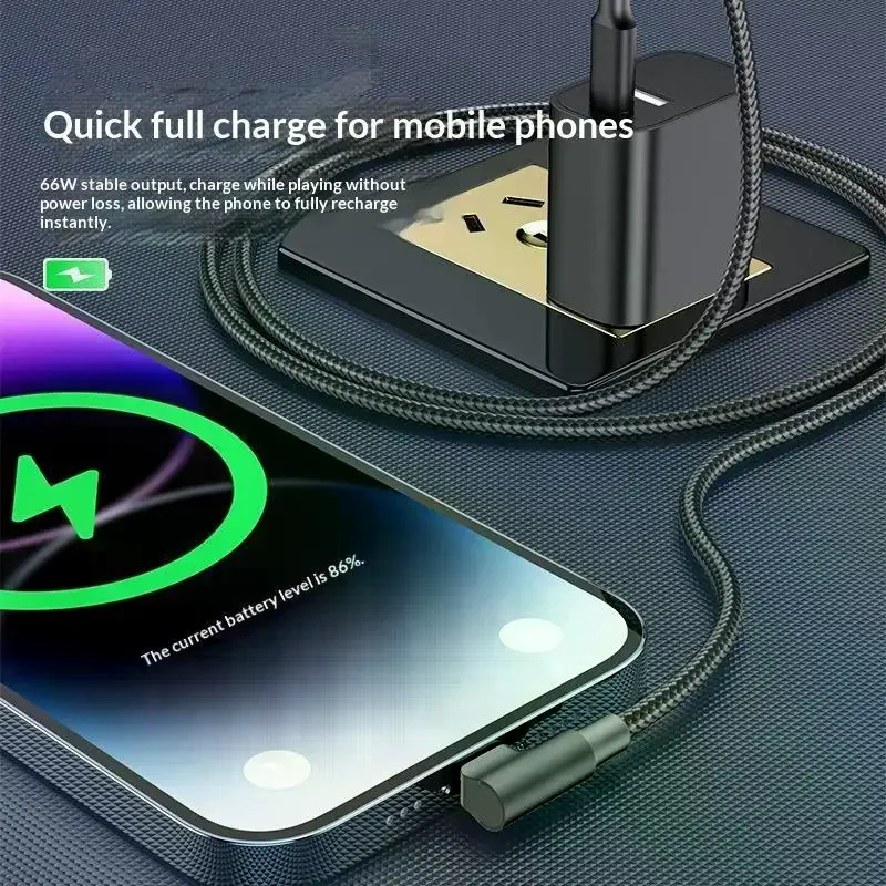 90 Degree PD 60W USB C Cable: 1M Fast Charging Braided Type-C Cord For Gaming Travel