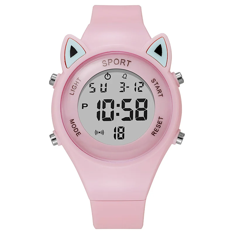 Cat-Ear Kids Watch with Bracelet Waterproof Digital Watch LED Sports Electronic Wristwatch for Girls Boys Students Children Gift