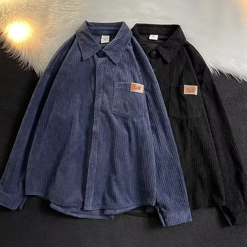 Men Shirts Corduroy 2023 Autumn Long Sleeve Shirts Fashion Streetwear Casual Vintage Clothes Oversize Male Button Up Blouses