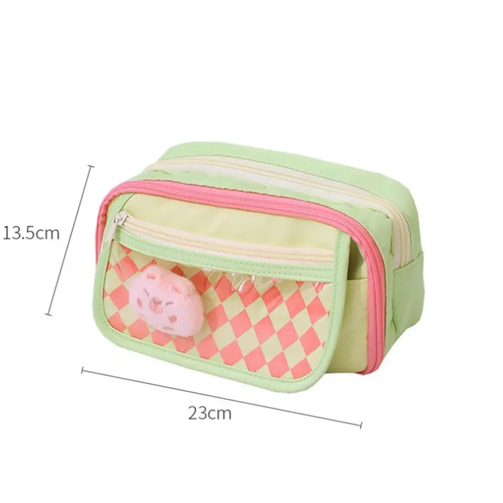 Creative Cute Design Capybara Pen Bag Multi-layer INS Checkered Stationery Bag Aesthetic Large Capacity Plaid Pencil Case Gift