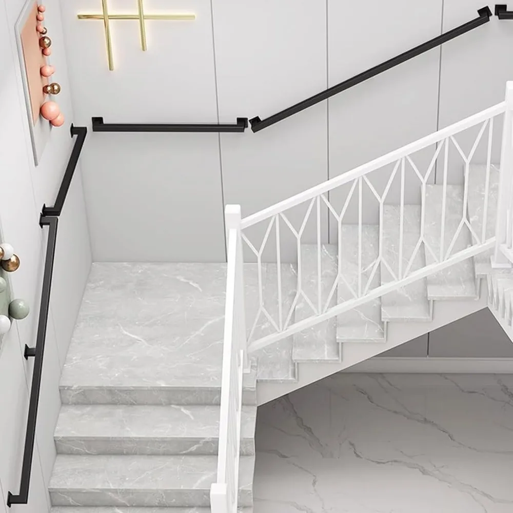 Galvanized Steel Square Staircase Handrails, Easy Install Iron Balusters Railing for Indoor and Outdoor Use, Suitable for H-Shap