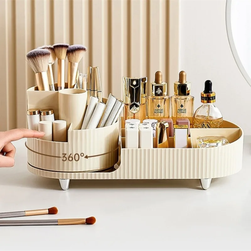 

360 Rotating Cosmetics Storage Box Rotating Pen Holder Dresser Table Large Capacity Makeup Brush Lipstick Puff Storage Rack