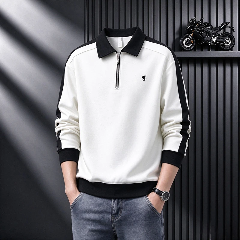 2026 Autumn New Men's Half Zipper Color Blocked Collar Hoodie Casual Loose Versatile Men's Top