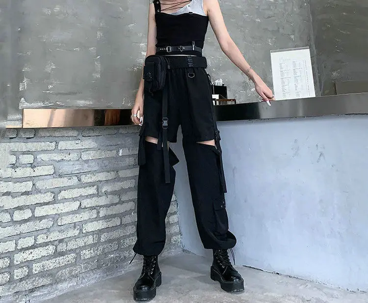 

Cargo Pants Women 2023 Fashion Punk Jogger Trousers Harajuku Streetwear Spring Ankle-Length Men Black Harem Pants Oversized