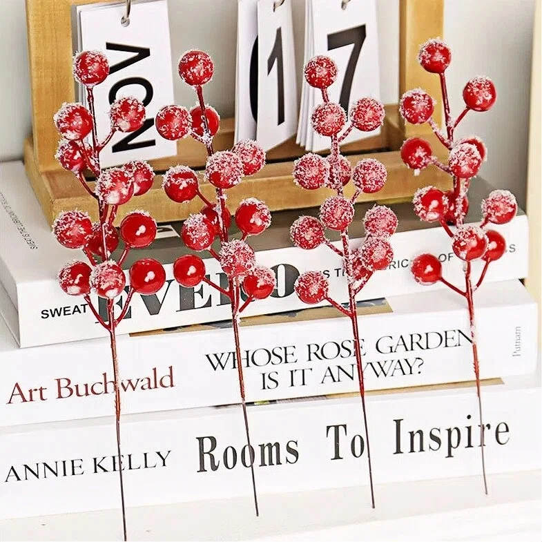 5/10 Stück künstliche mattierte rote Beerenzweige für Weihnachtsdekoration, Weihnachtsbaum, Hochzeit, Kranz, Ornament, Neujahr, Heimdekoration, DIY-Geschenk