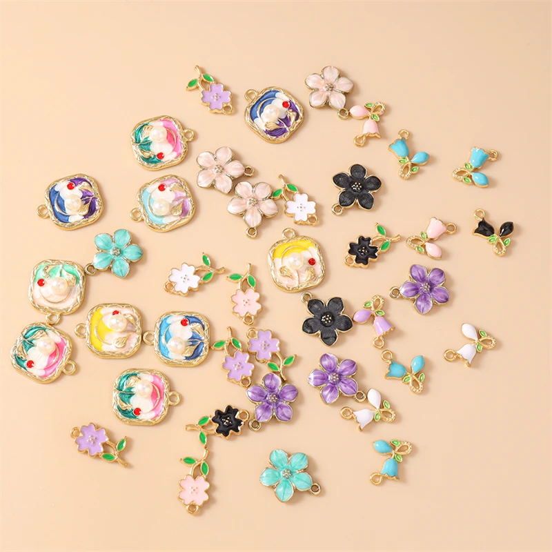 10 Stück niedliche, bunte Emaille-Blumen-Anhänger zum Basteln von Ohrringen, Halsketten, Armbändern, DIY-Handarbeiten und Schmuckzubehör – Detail 3