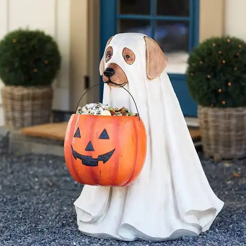 Halloween Hund Katt Ornament med Godisskål Halloween Pumpa Snackskål Ställ för Bus eller Treat Inomhus Utomhus Dekorationer 10 best sales godisbordsdekorationer - №5