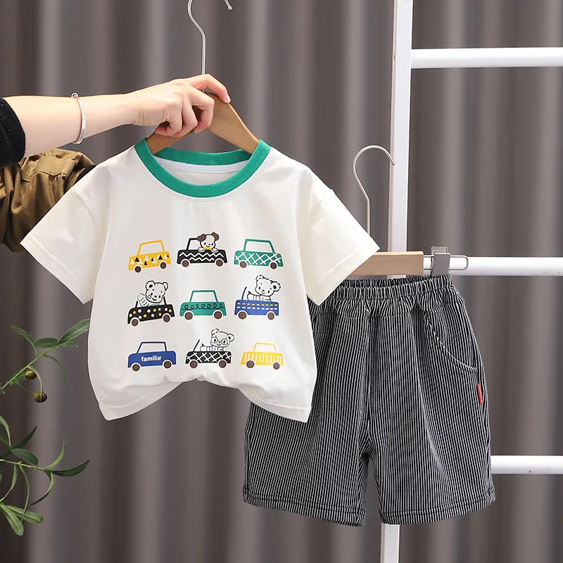 Fashion Baby Boy Clothes Toddler Summer Outfit for Boys 9 To 12 Months Cute Car Print Short Sleeve T-shirts and Shorts Kids Suit image 2