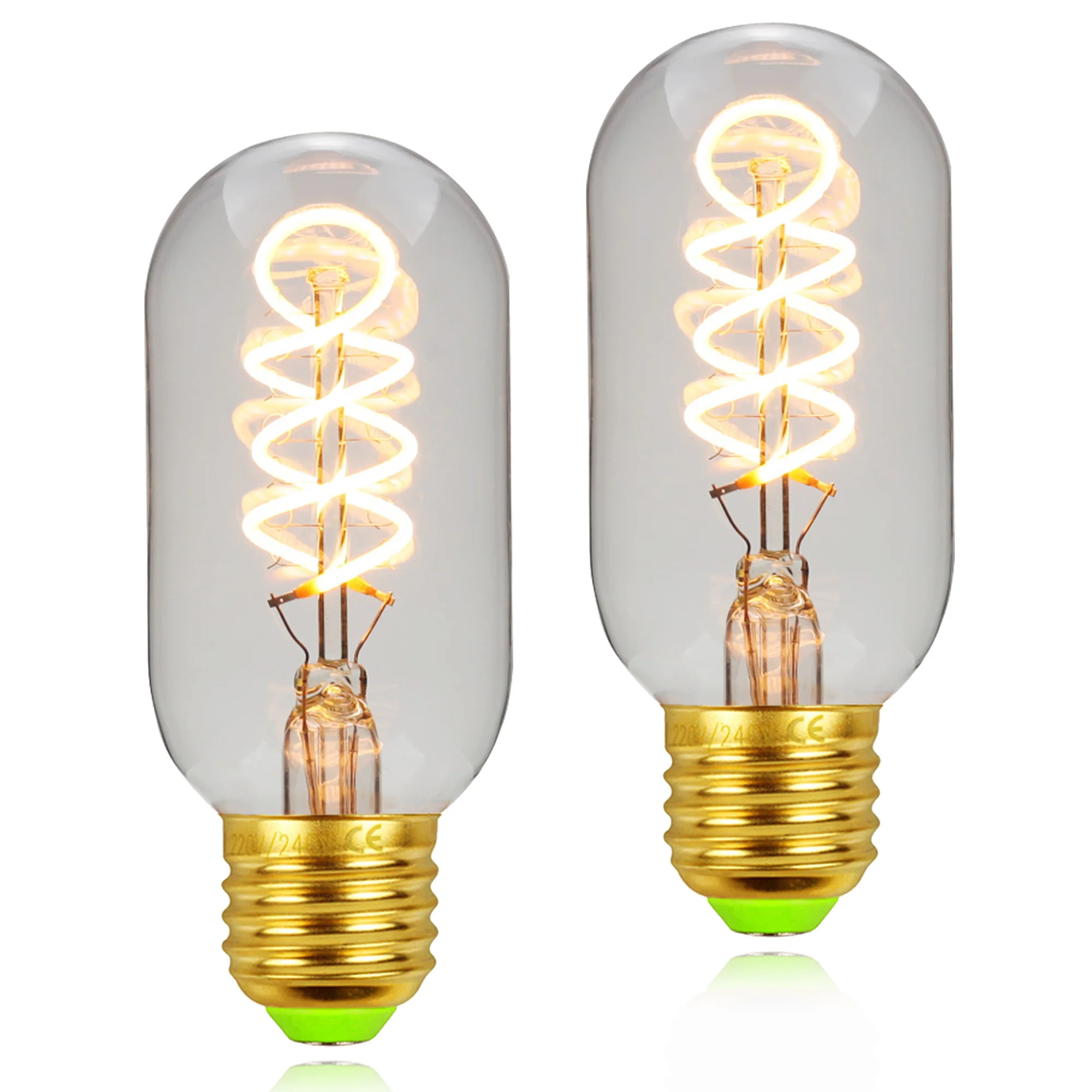 TIANFAN 2-Pack Edison Led Bulb T45 4W Dimmable Tubular Led Filament Bulb Specialty Decorative Light Bulbs 110V 220V