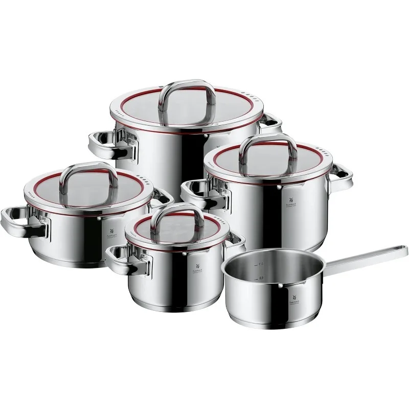 WMF Function 4 5-Piece Induction Saucepan Set, Glass Lid with 4 Pouring Functions, Polished Cromargan Stainless Steel