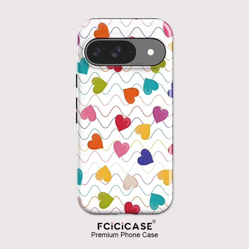 

Fcicicase Matte Phone Case For Google Pixel 9 10 Pro XL 8 8A 7A 10A 10 9 Pro Colorful Love Heart Wave Stripe Pattern Cover