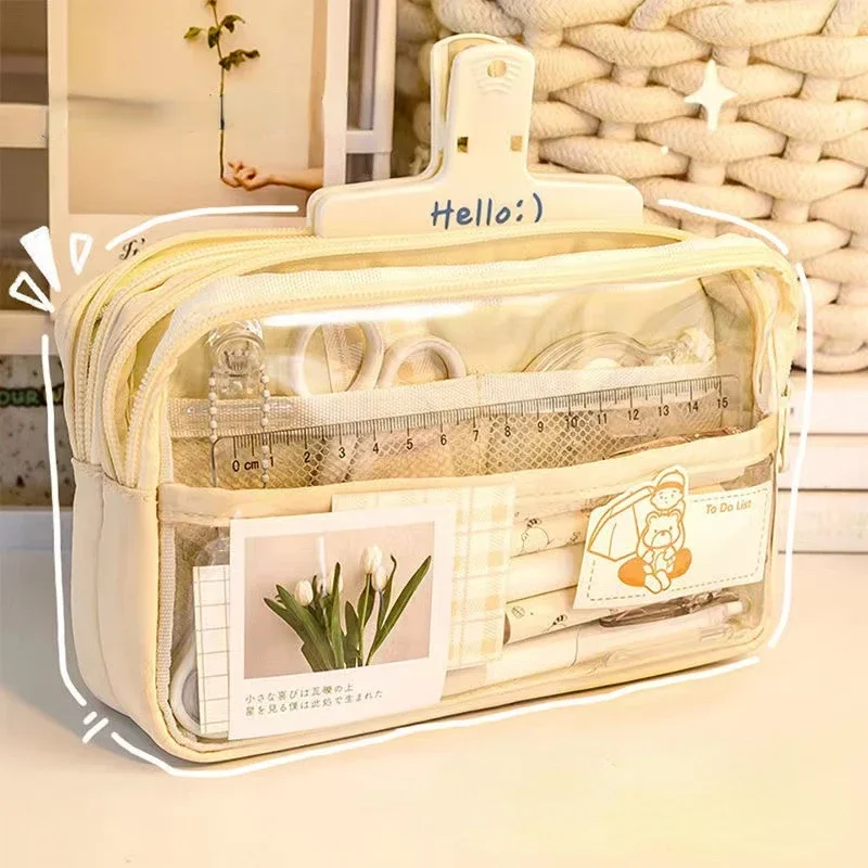 Large Capacity New Transparent Pencil Case Ins Style  for School Students  Pencil Case School Stationery Supplies Storage Bags