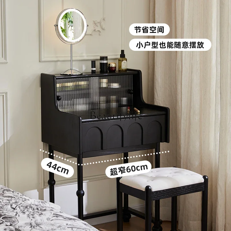 French dressing table small black solid wood retro dressing table ultra-narrow mini dressing table