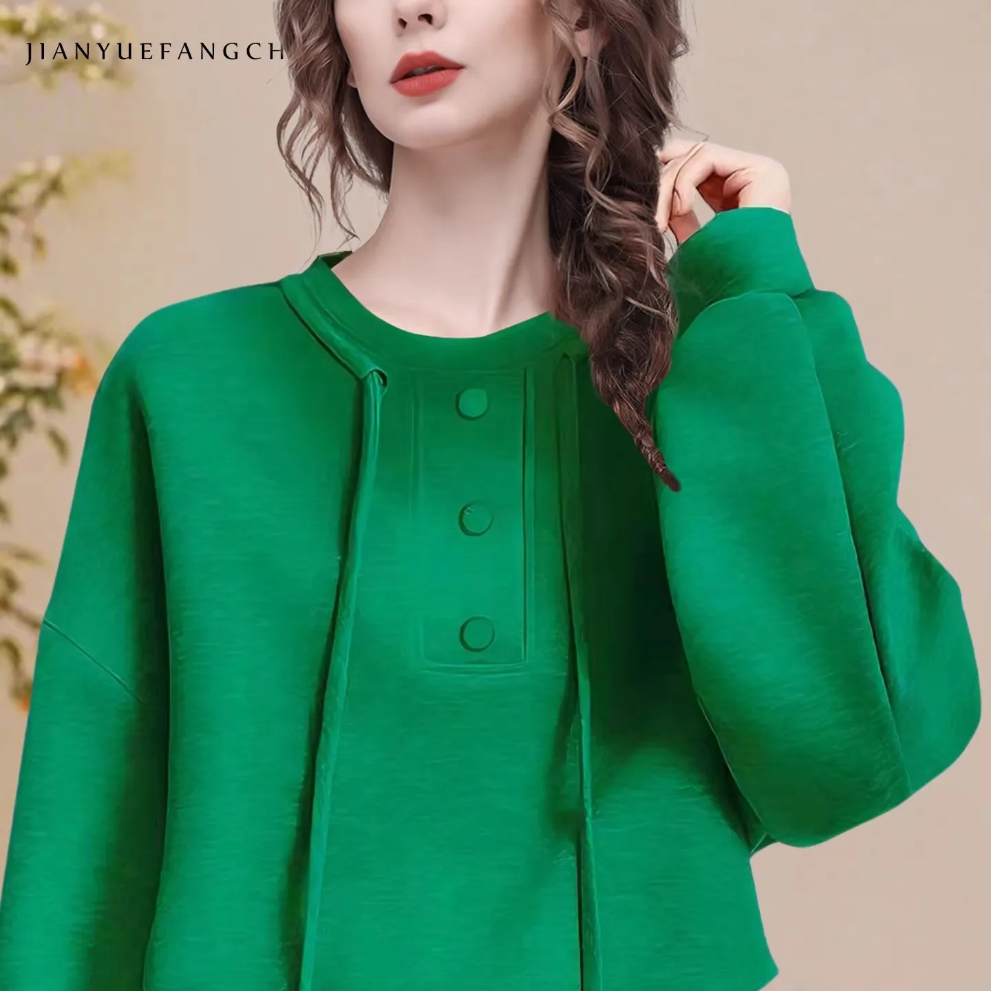 Trendy 2025 Womens Fall Sports Casual Sweatshirt Green Loose Fit Fleece Pullover with Waist Design Stylish Sweatshirts
