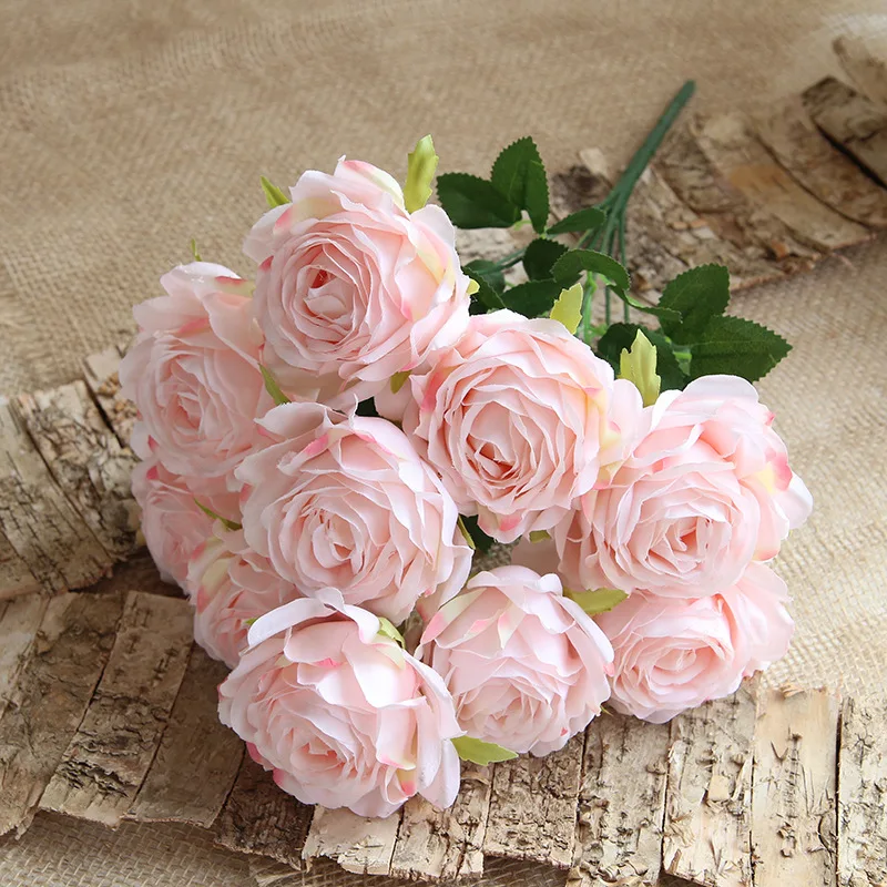 Lifelike 10 Heads Artificial Yellow Rose Bouquet Silk Fake Flowers for Wedding Bridal Engagement Decor Valentine\'s Day Home