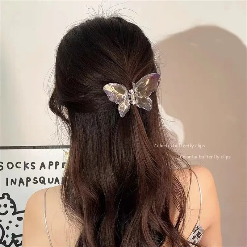 Crystal Transparent Gradient Color Hair Claw Clips Sweet Headwear for Women Big Crab Hair Clips for Girl Hair Accessories Summer