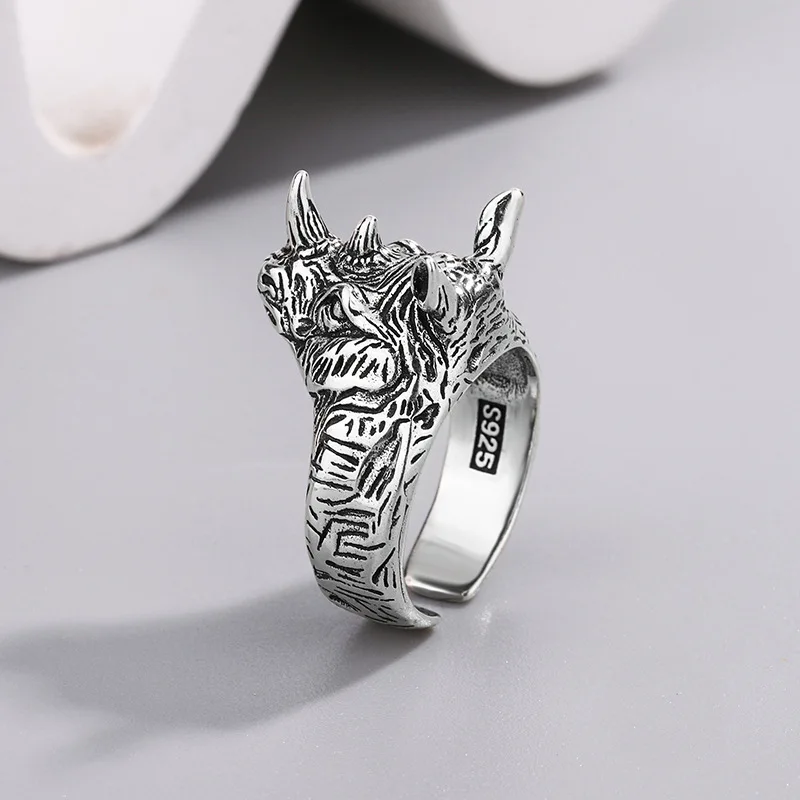 Personality Vintage Rhino Animal Design Thai Silver Man Punk Ring Jewelry Birthday Gifts Never Fade