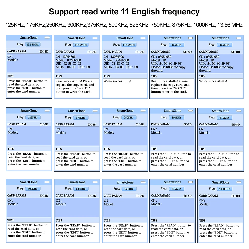 11 English Frequency Super RFID Copier Duplicator 125KHz NFC Reader Writer 13.56MHz USB Encrypted Programmer Full Decode ID IC