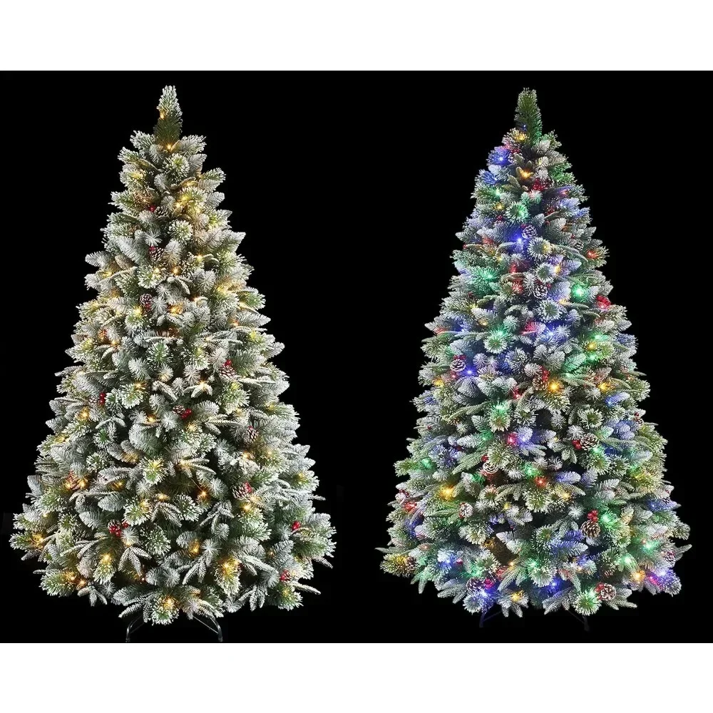 Super Dual Flocked Pine Christmas Tree, Pre-lit with Color Changing LED Lights (7ft Pre-lit),Large Christmas Trees