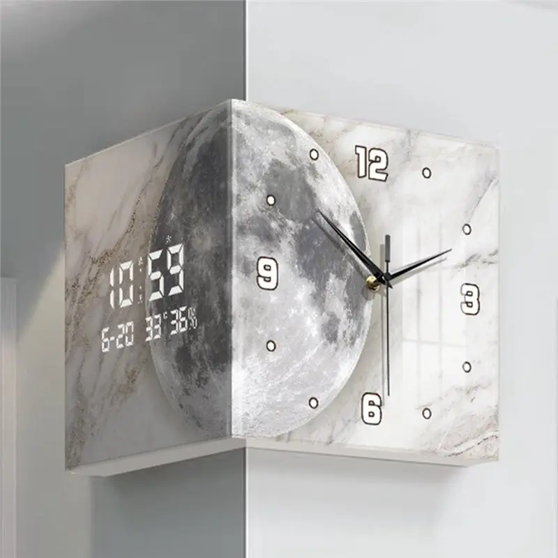 ABKL-Corner Clock Easy To Read Double Sided Wall Clock Decorative Scenery