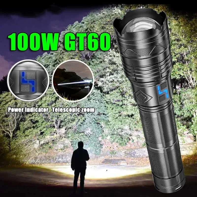 lanterna led laser com usb luz forte tocha brilhante lanterna zoom pode carregar 24000mah 11200mah 100w tipo c 01