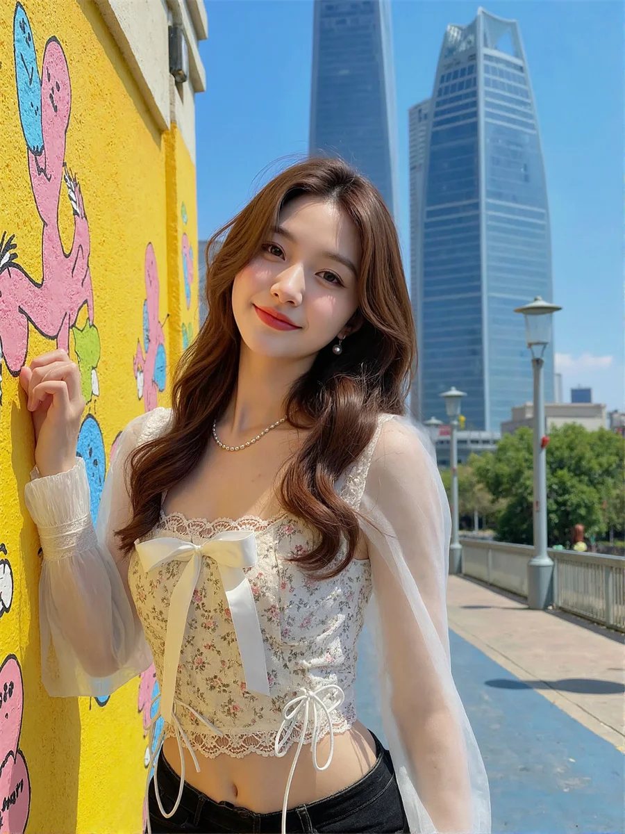 بلوزات قطنية نسائية بيضاء كبيرة الحجم مقاومة للشمس وأكمام قصيرة أنيقة أنثوية للشاطئ ملابس علوية كورية للسيدات مقاس كبير طويلة #1