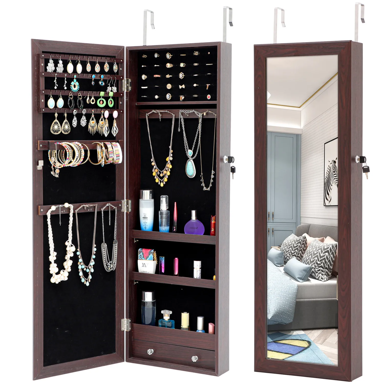 

Fashion Simple Jewelry Storage Mirror Cabinet Can Be Hung On The Door Or Wall