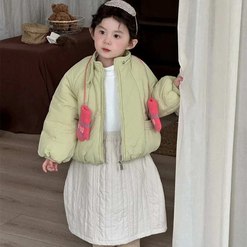 

Girls Outerwear 2025 Winter Korean Edition New Warm Solid Color Cotton Robe Simple Fashion Daily Leisure Versatile Western Style