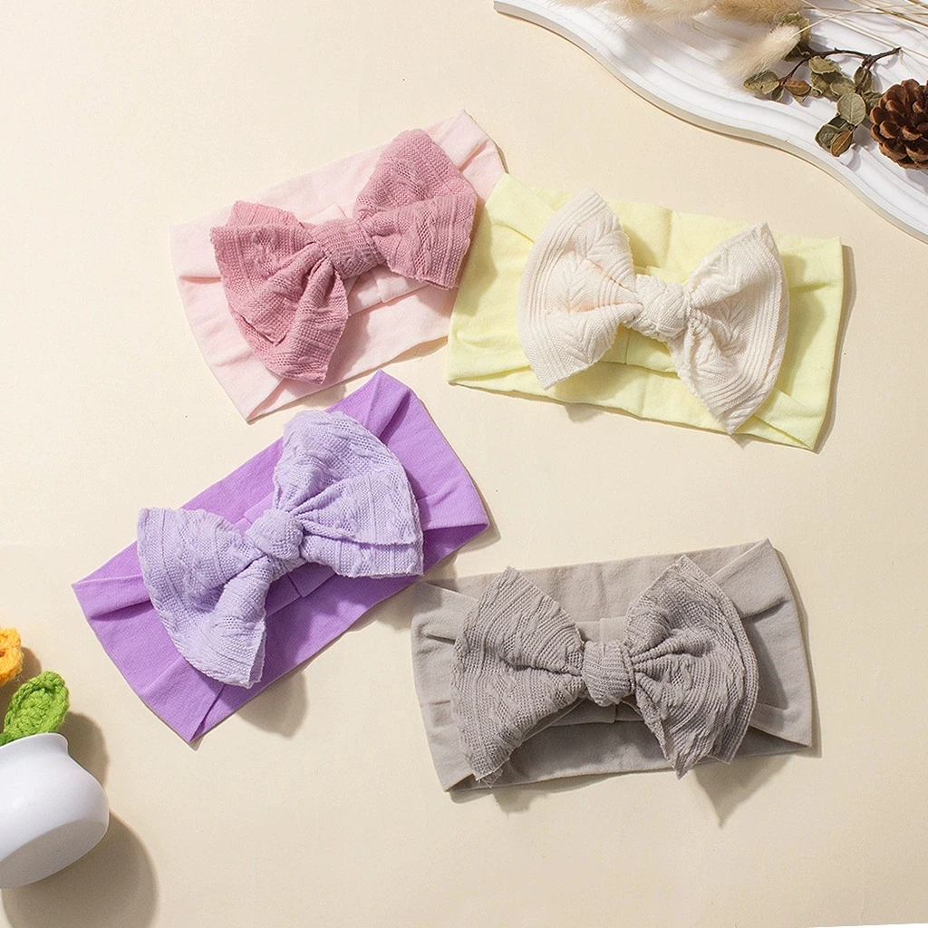 

3pcs/set Hair Accessories for Newborn Nylon Hairbow Turban Kids Headwear Children Bow Tie Headband Set Toddlers Wide Hairband