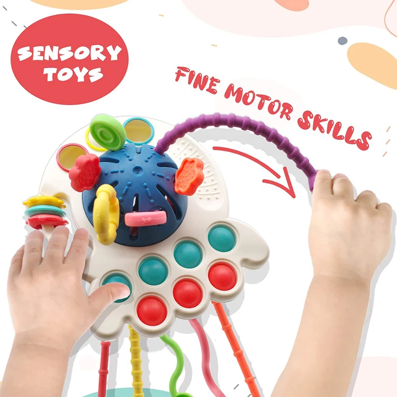 Montessori Sensory Development Toys Pull String Finger Grasp Training Early Learning baby toys 6 12 months Stroller Hanging Toy