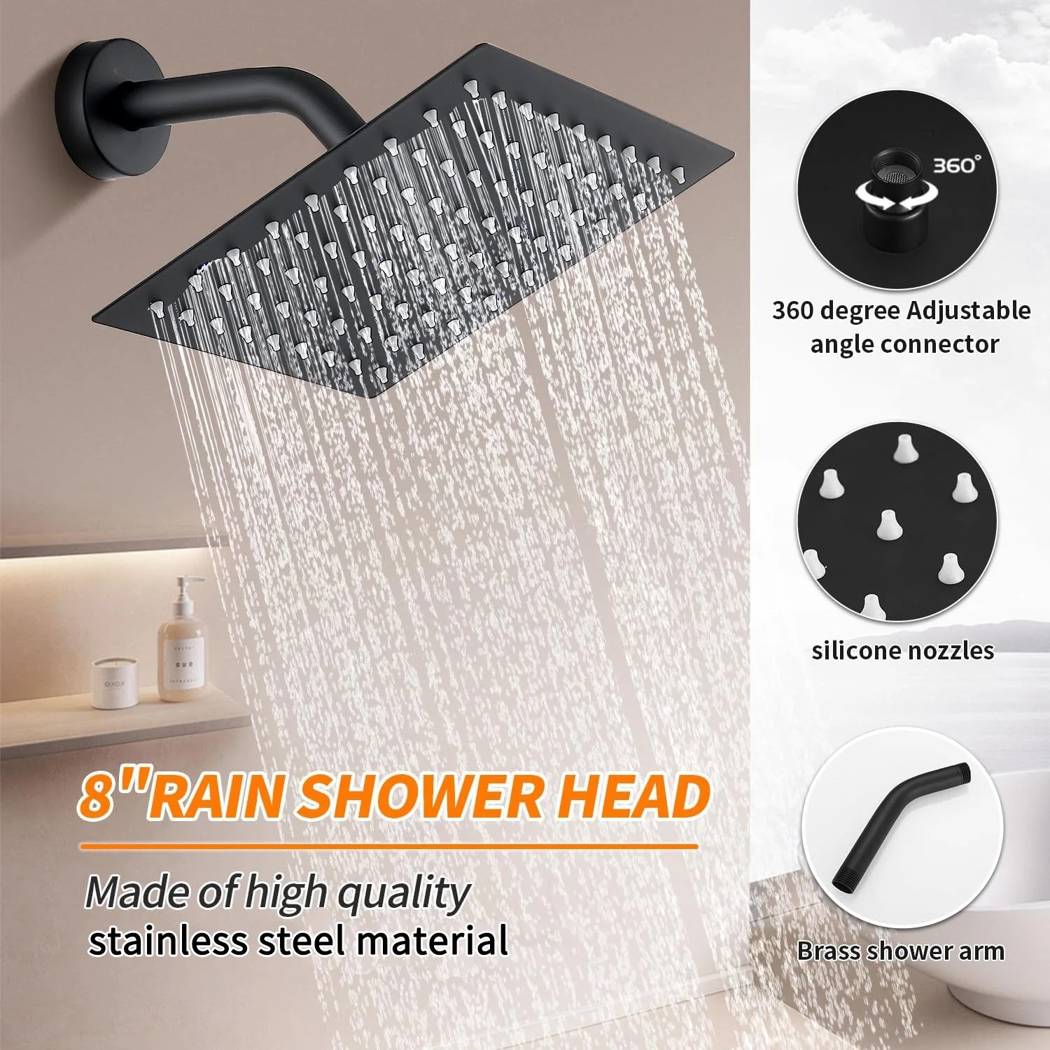 Bathroom Shower Head 10 inch Big Rainfall Shower Faucets Accessory Top Square Brass Ultra-thin Shower Head Set 3