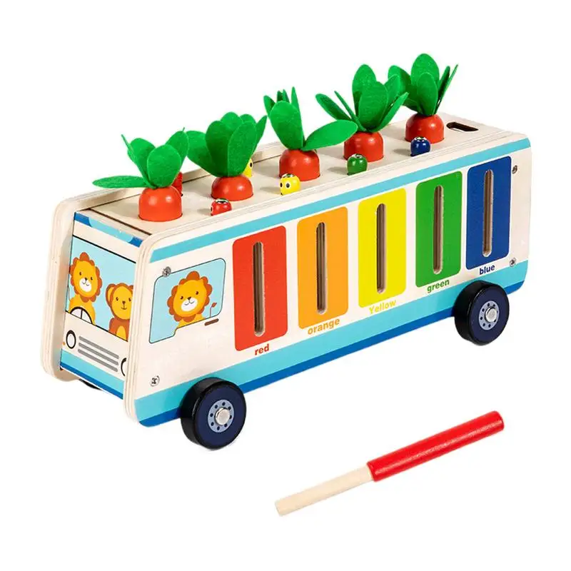 Puzzle Carrots Harvest Game Wooden Color And Shape Sorting Kit Lovely Bus Design Wooden Shape Sorter For School Camping Car Park