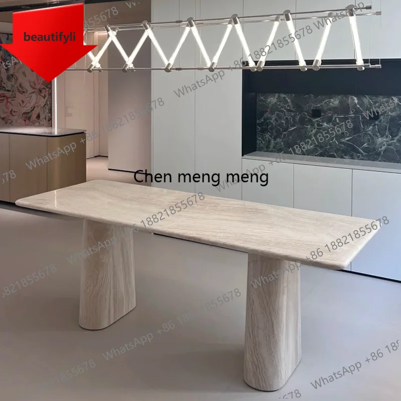 X188 Natural travertine rectangular dining table Italian Nordic retro French marble square dining table