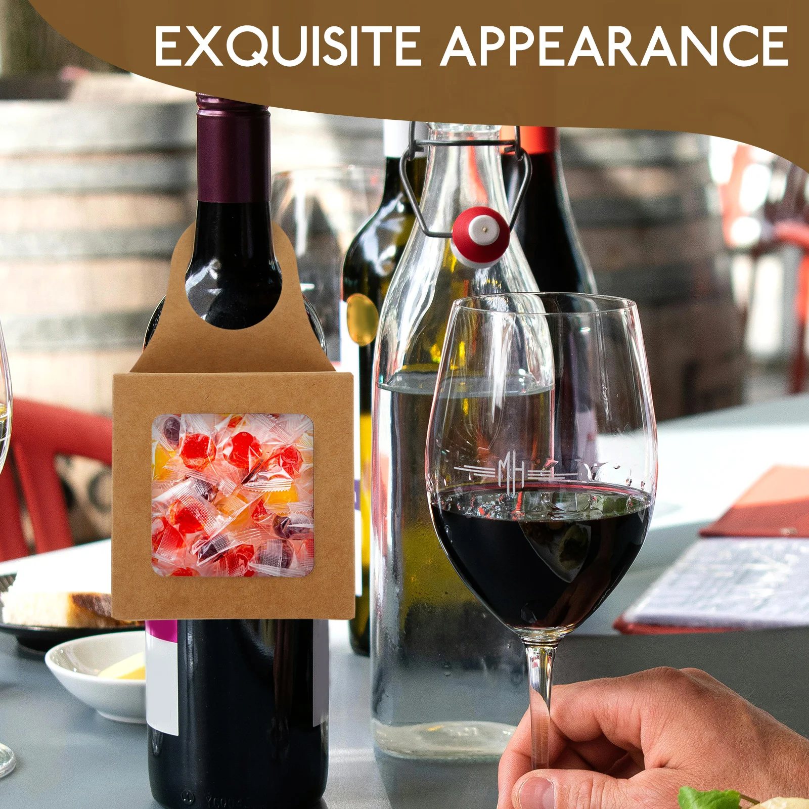 

20Pcs Kraft Paper Wine Bottle Hanging Boxes Decorative Gift Box Foldable Organizer for Wedding Birthday Party Use